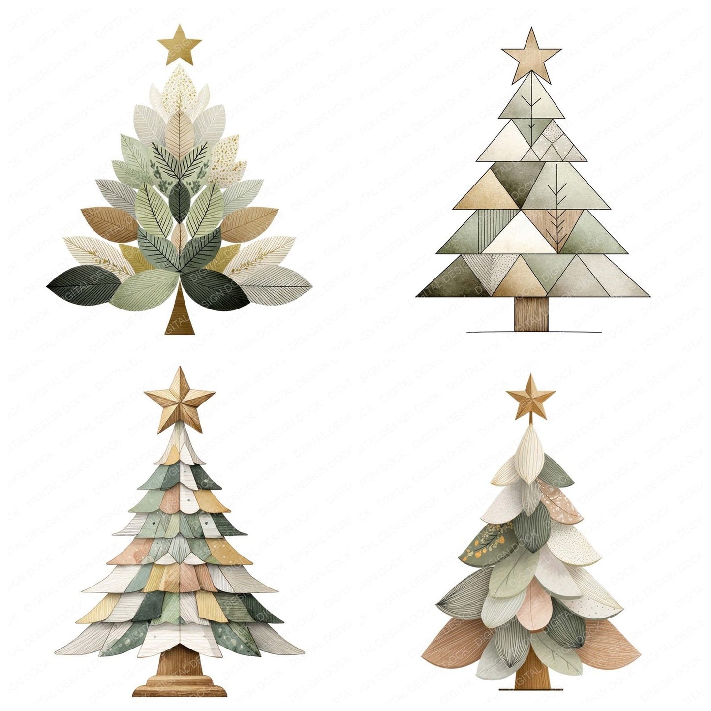 Scandinavian Christmas Tree Clipart Set (DDD006506)