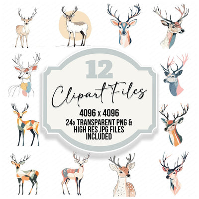 Scandinavian Deer clipart set cover showing the designs and file details