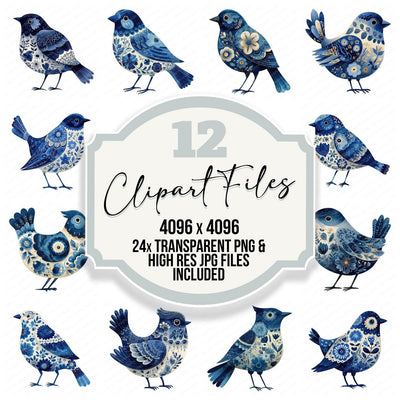 Scandinavian Floral Bird clipart set cover showing the designs and file details
