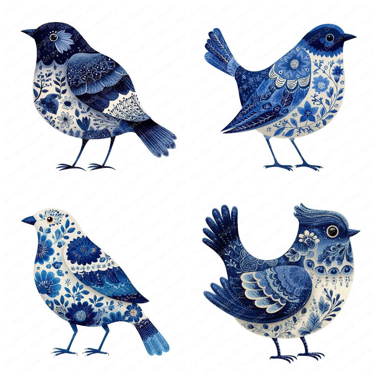 Scandinavian Floral Bird Clipart Set (DDD006509)