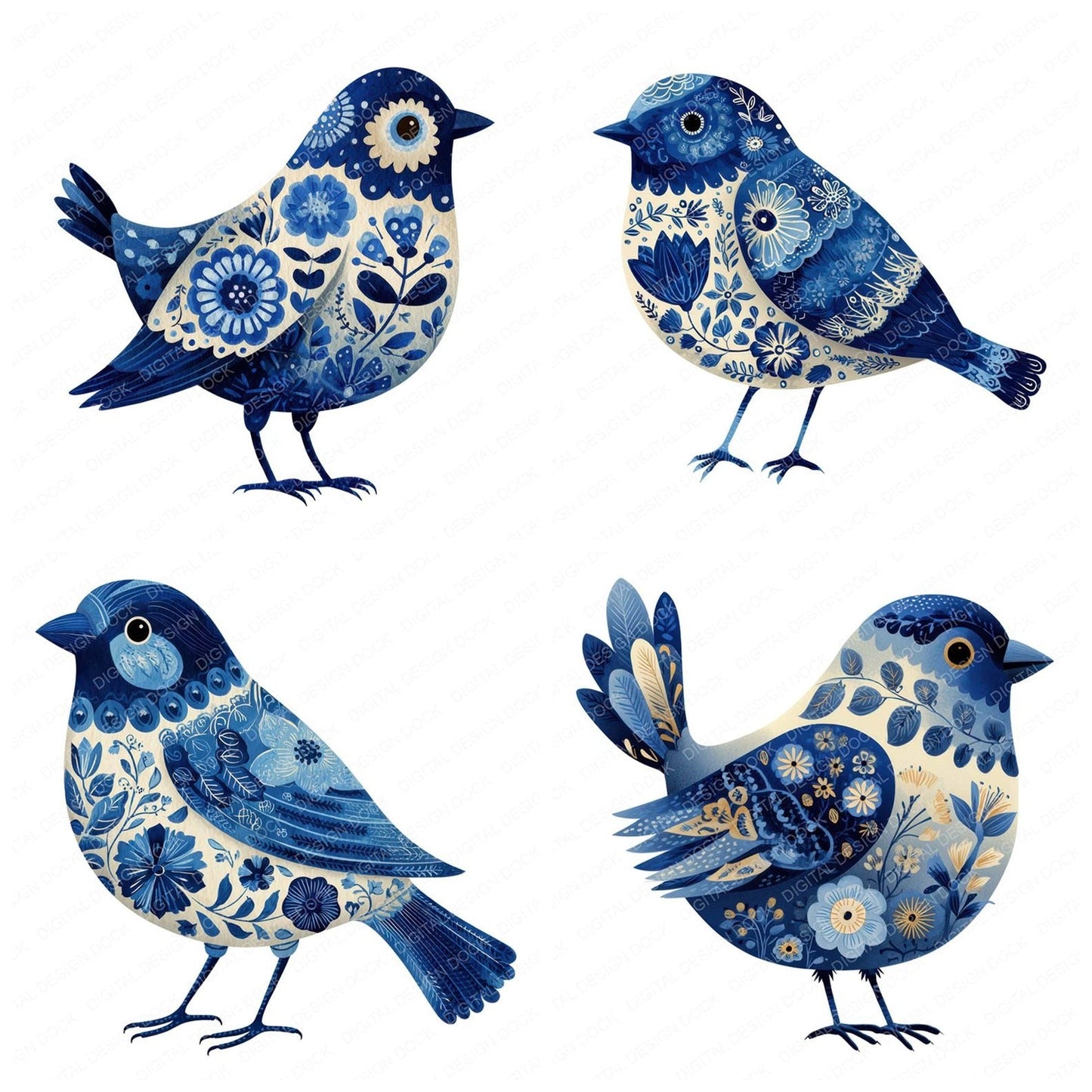 Scandinavian Floral Bird Clipart Set (DDD006509)
