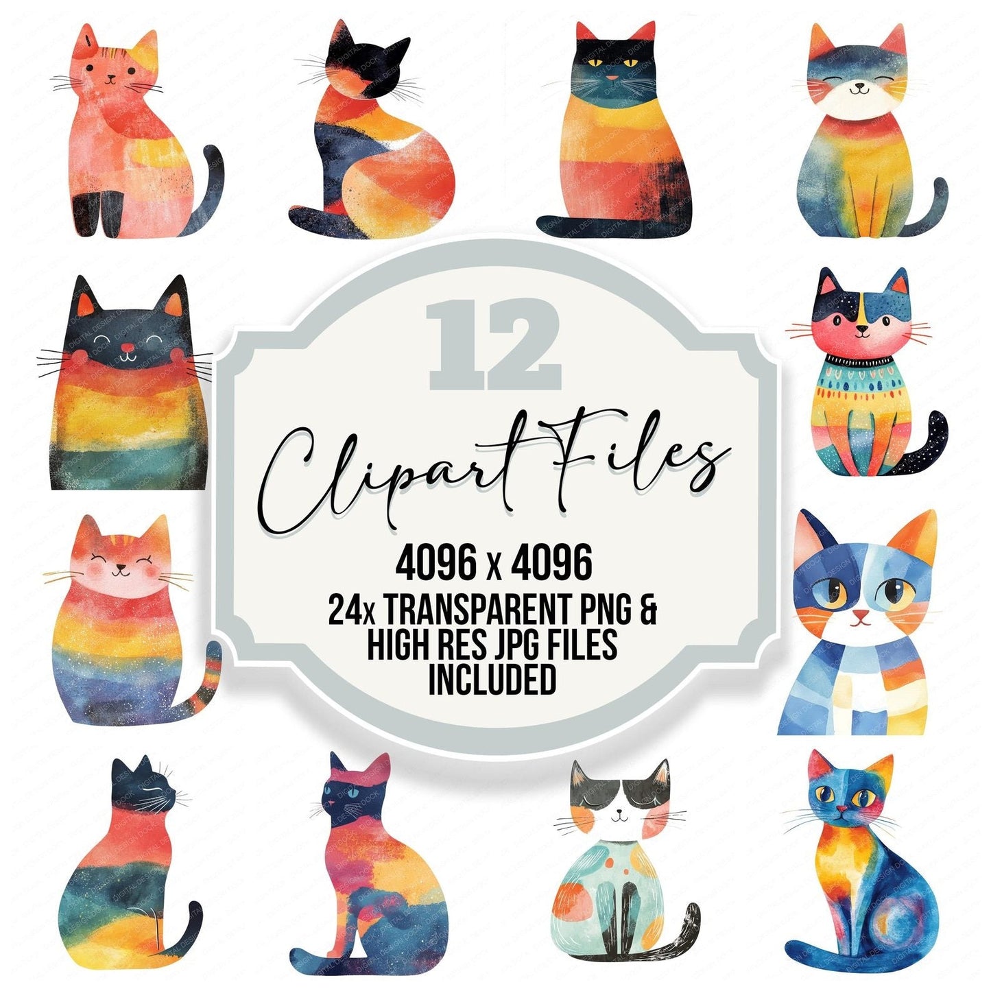 Scandivanian Cat Design Clipart Set (DDD006514)