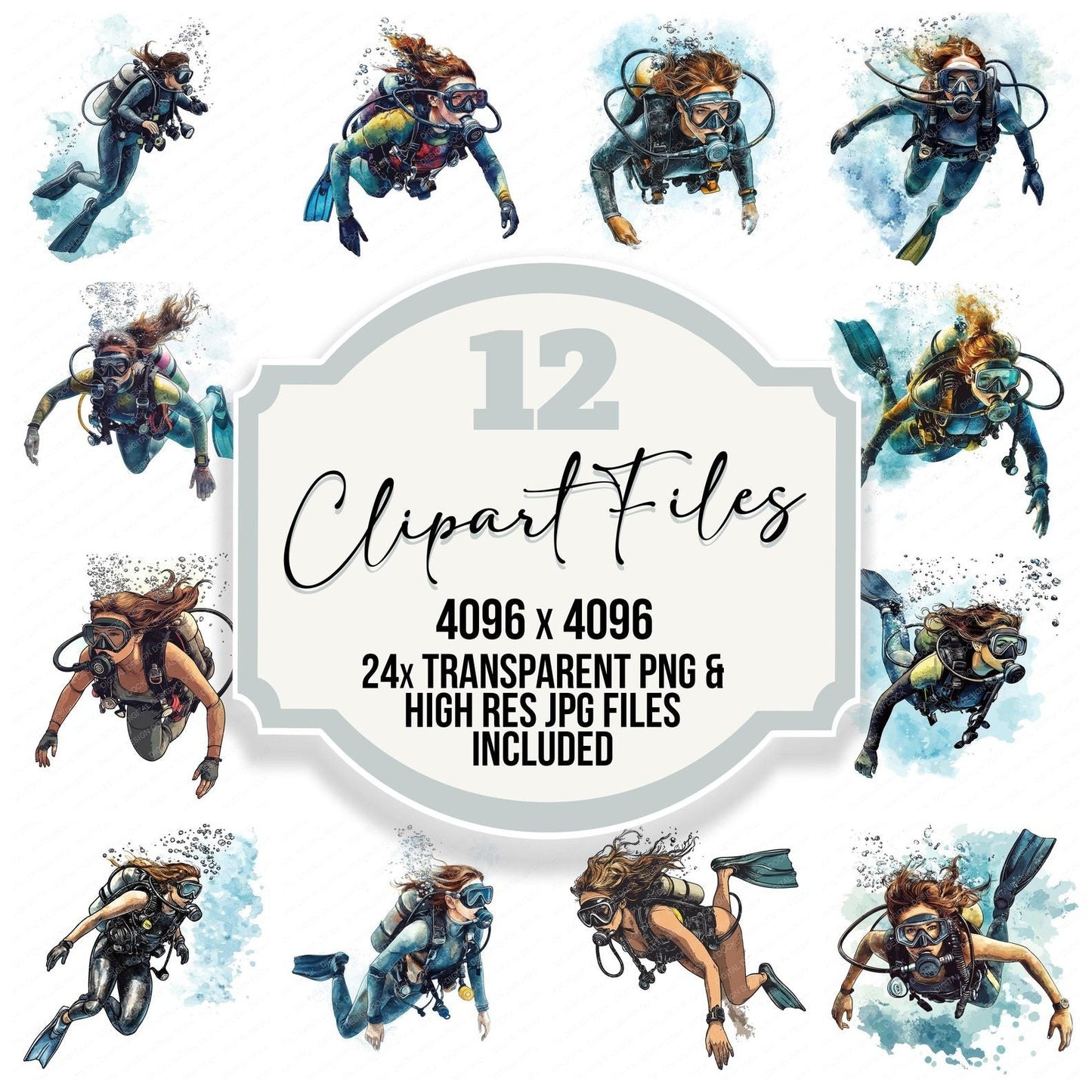 Scuba Diving Woman Clipart Set (DDD006520)