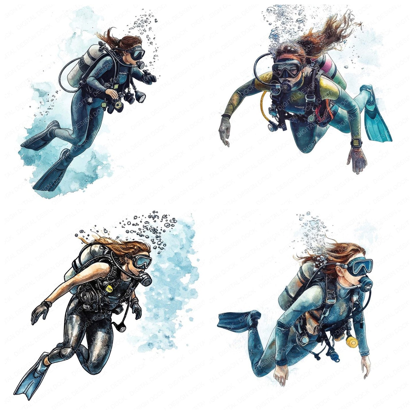 Scuba Diving Woman Clipart Set (DDD006520)