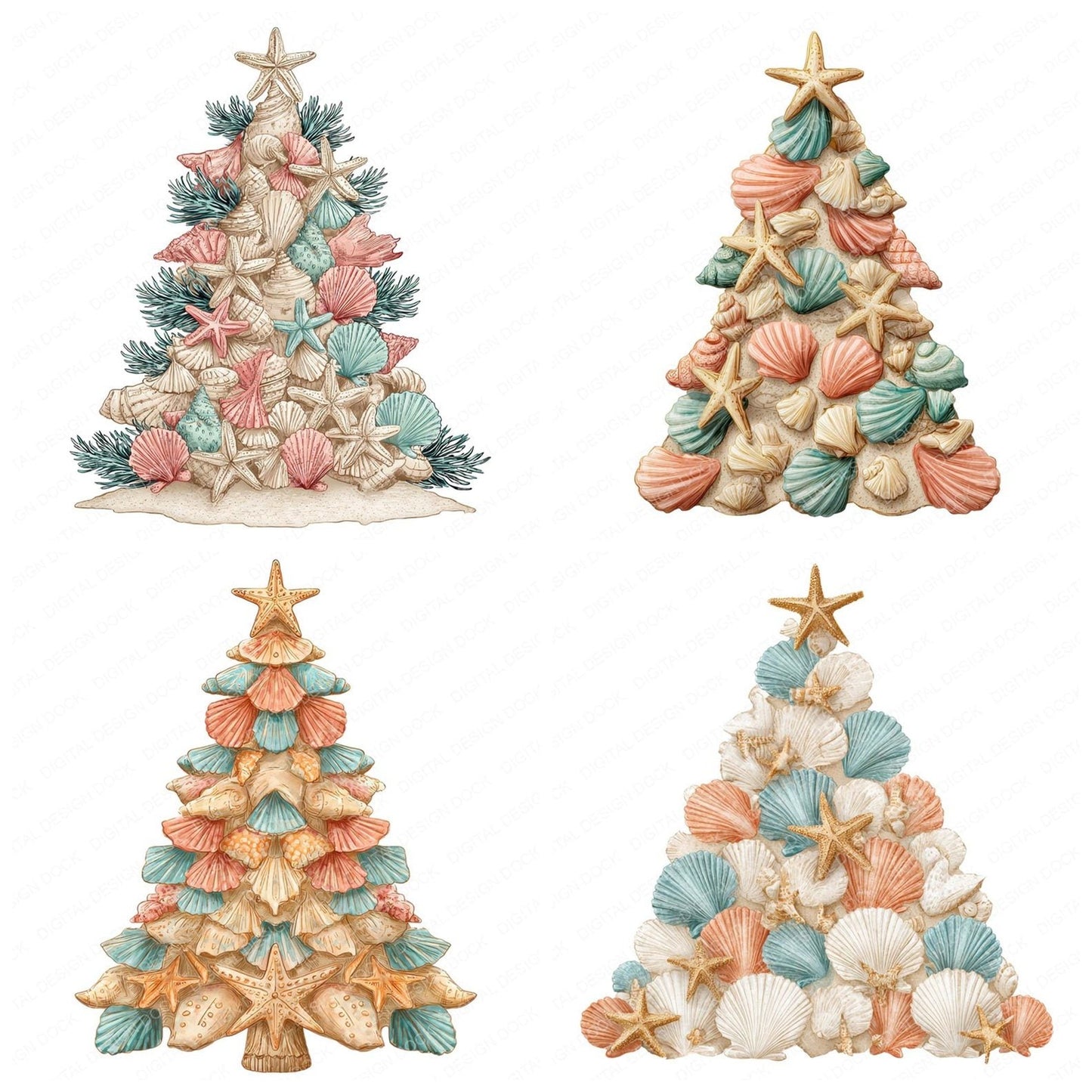 Seashell Christmas Tree Clipart Set (DDD006526)