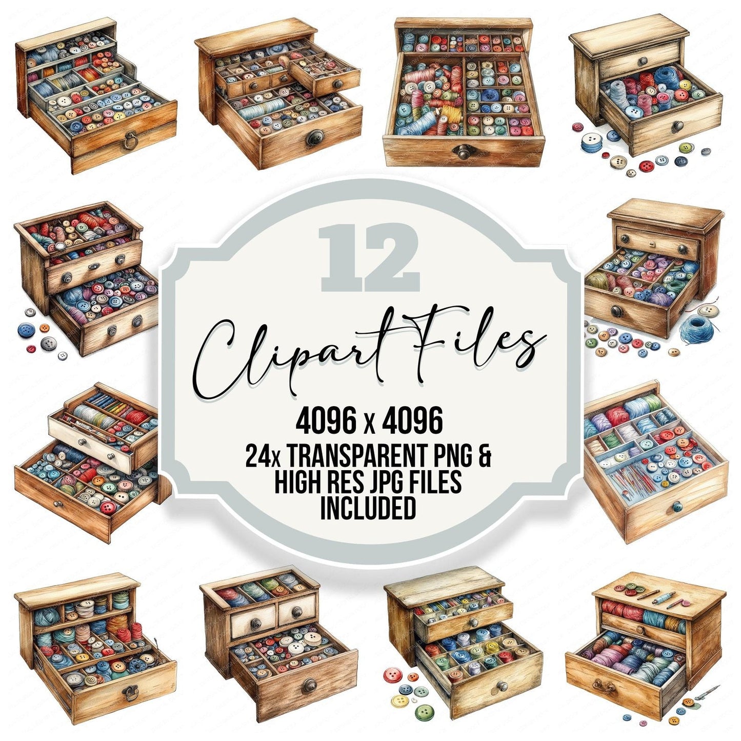 Sewing Notions Drawer Clipart Set (DDD006531)