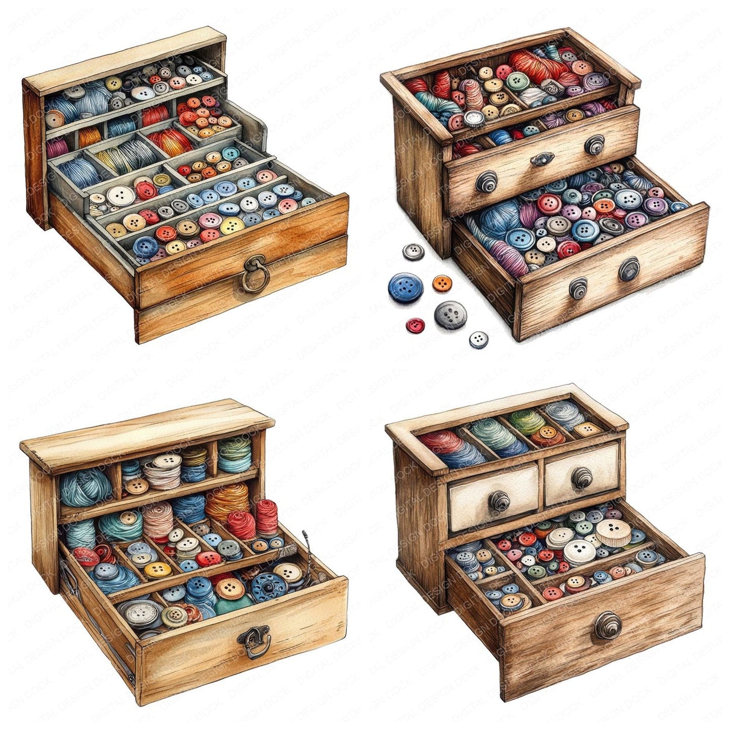 Sewing Notions Drawer Clipart Set (DDD006531)