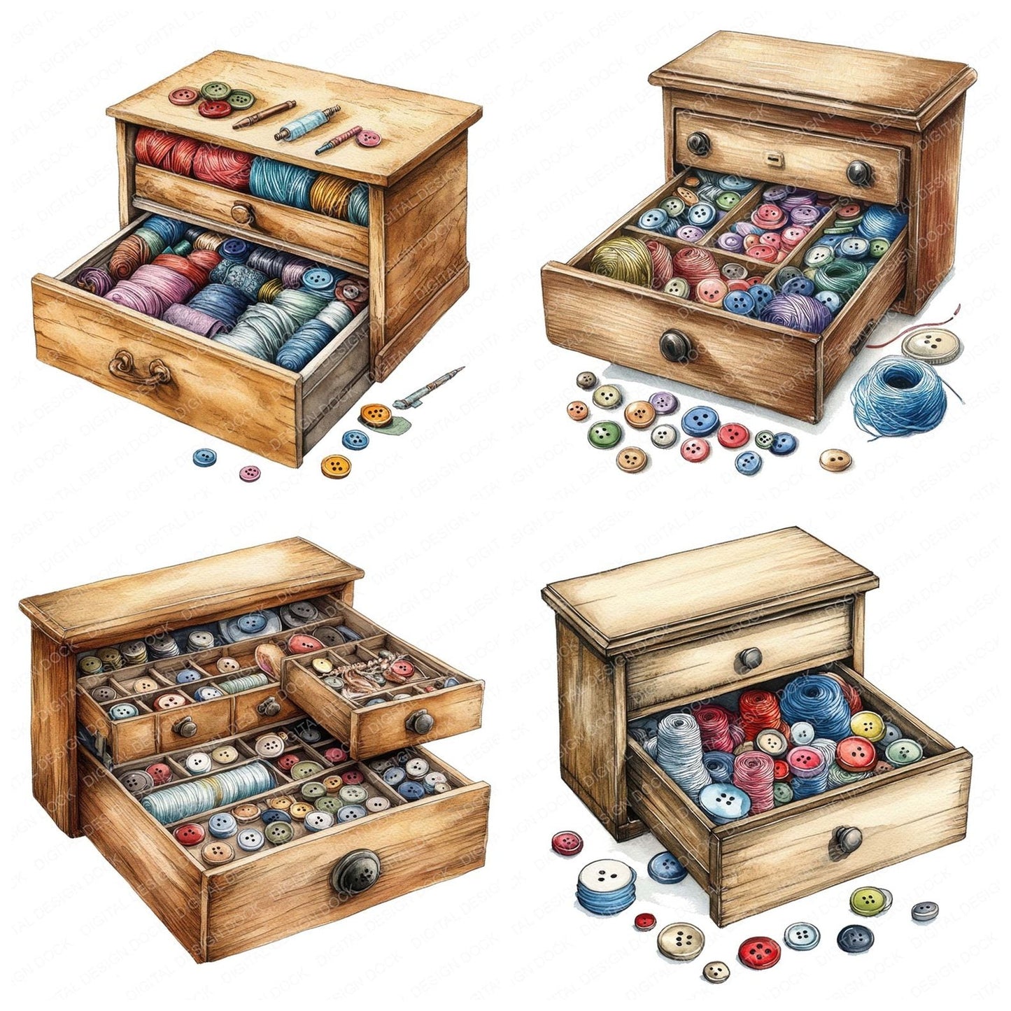 Sewing Notions Drawer Clipart Set (DDD006531)