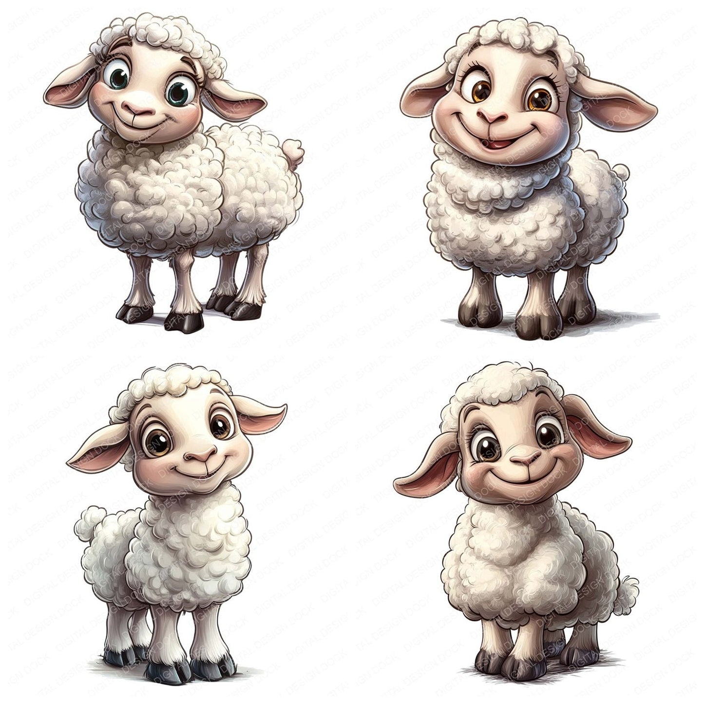 Sheep Cartoon Character Clipart Set (DDD006532)