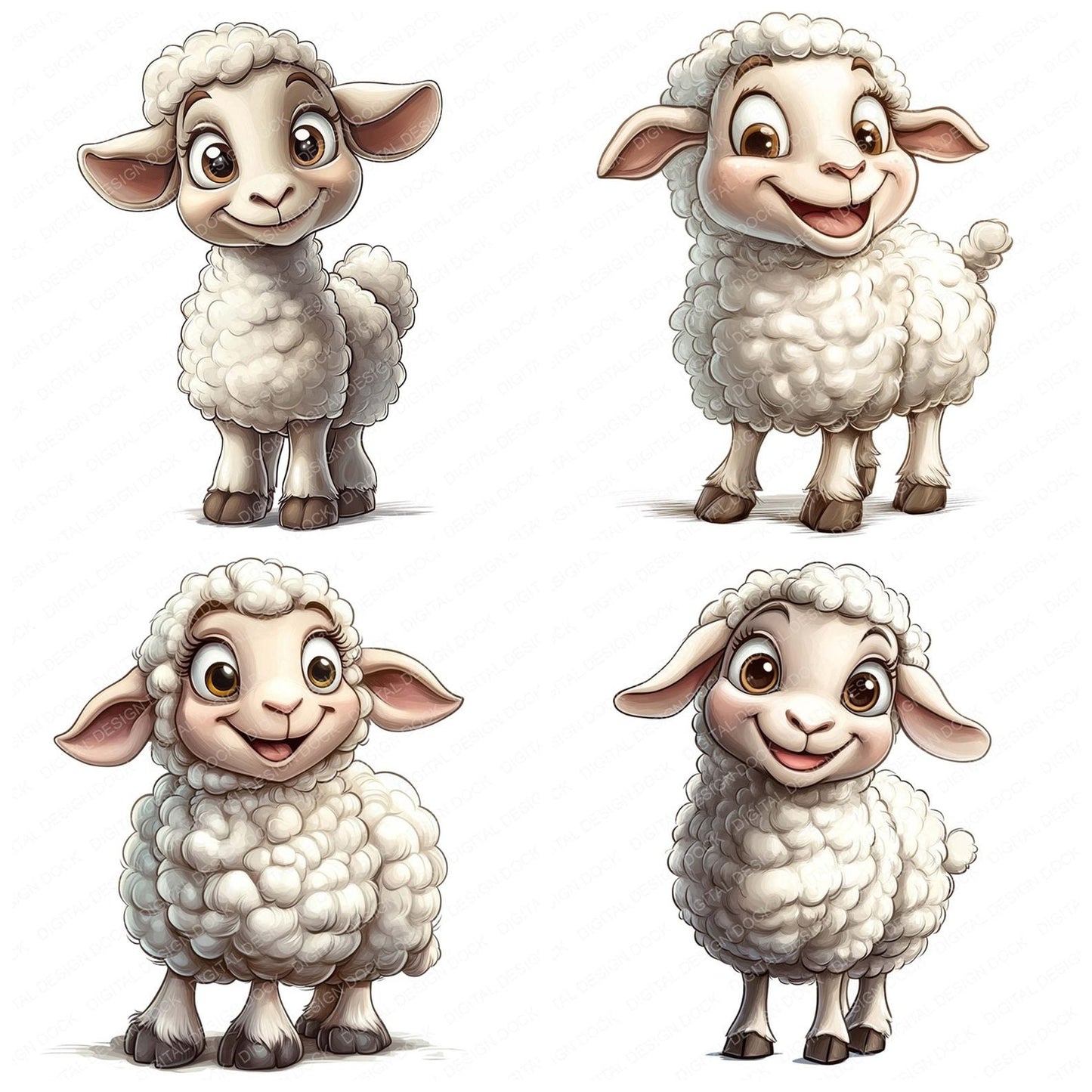 Sheep Cartoon Character Clipart Set (DDD006532)