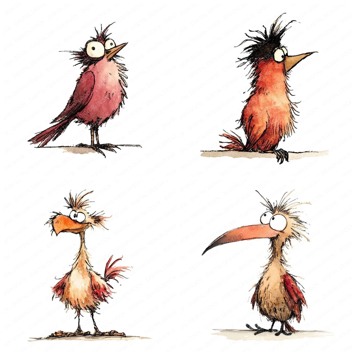 Sideways Perched Bird Character Clipart Set (DDD006540)
