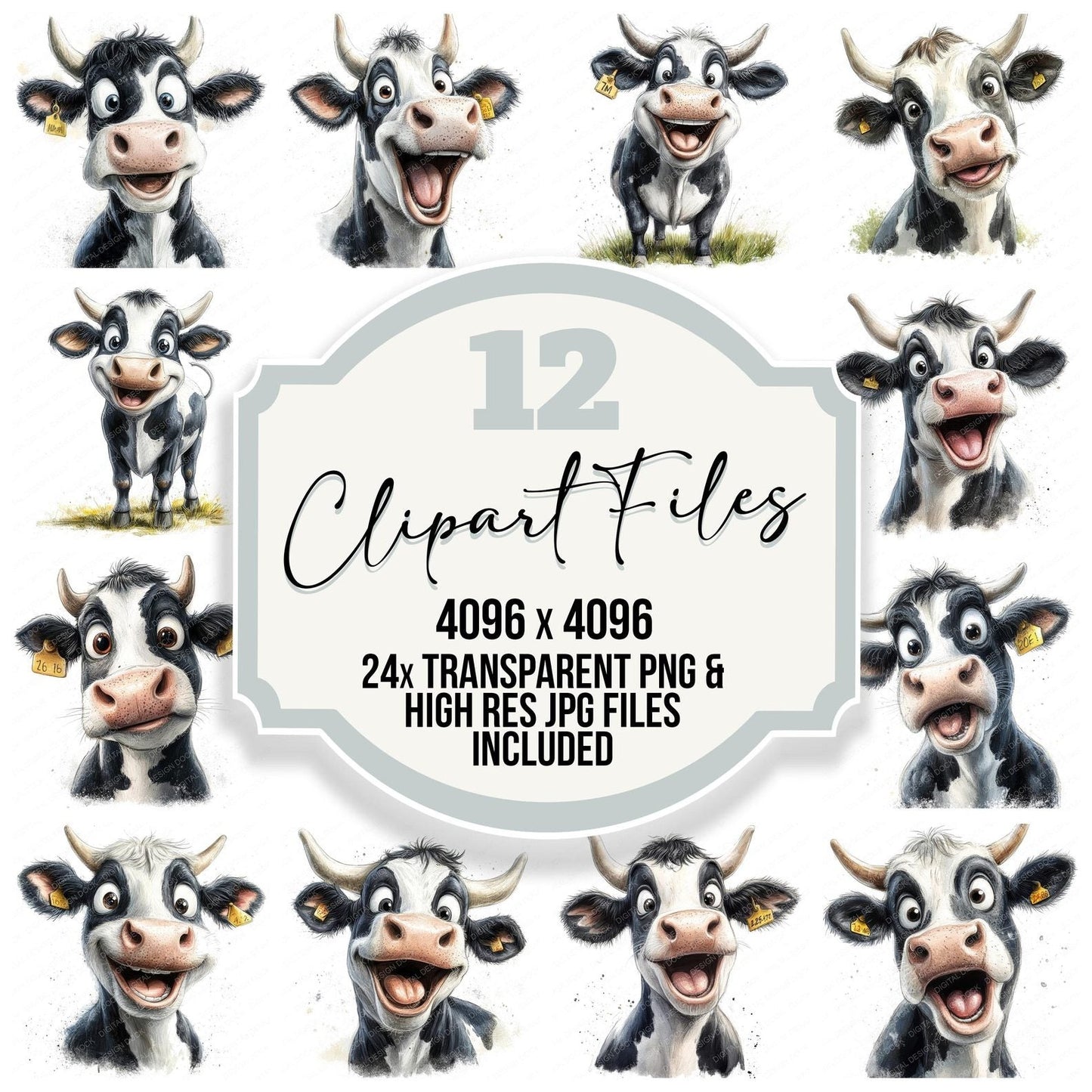 Silly Cow Cartoon Clipart Set (DDD006542)