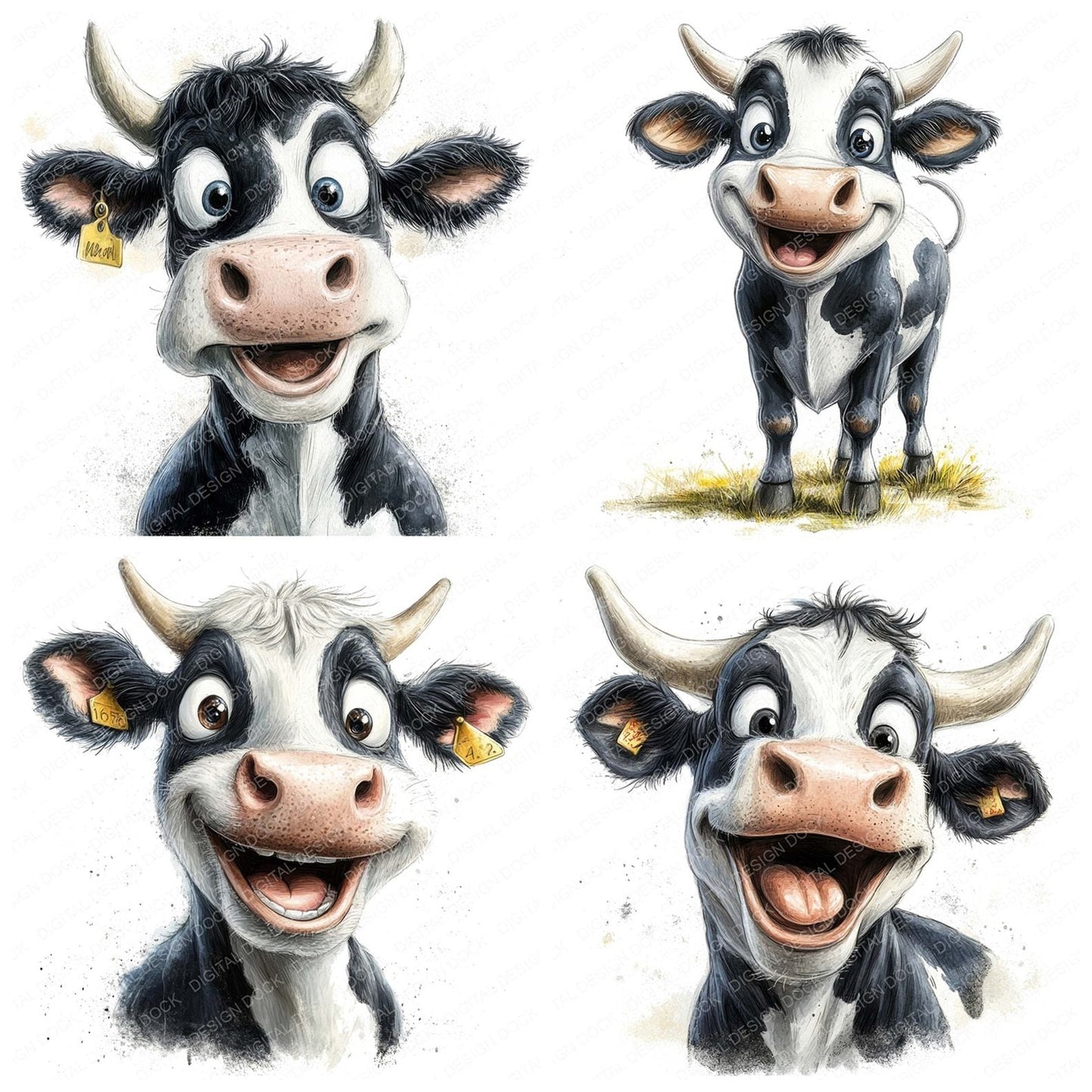 Silly Cow Cartoon Clipart Set (DDD006542)