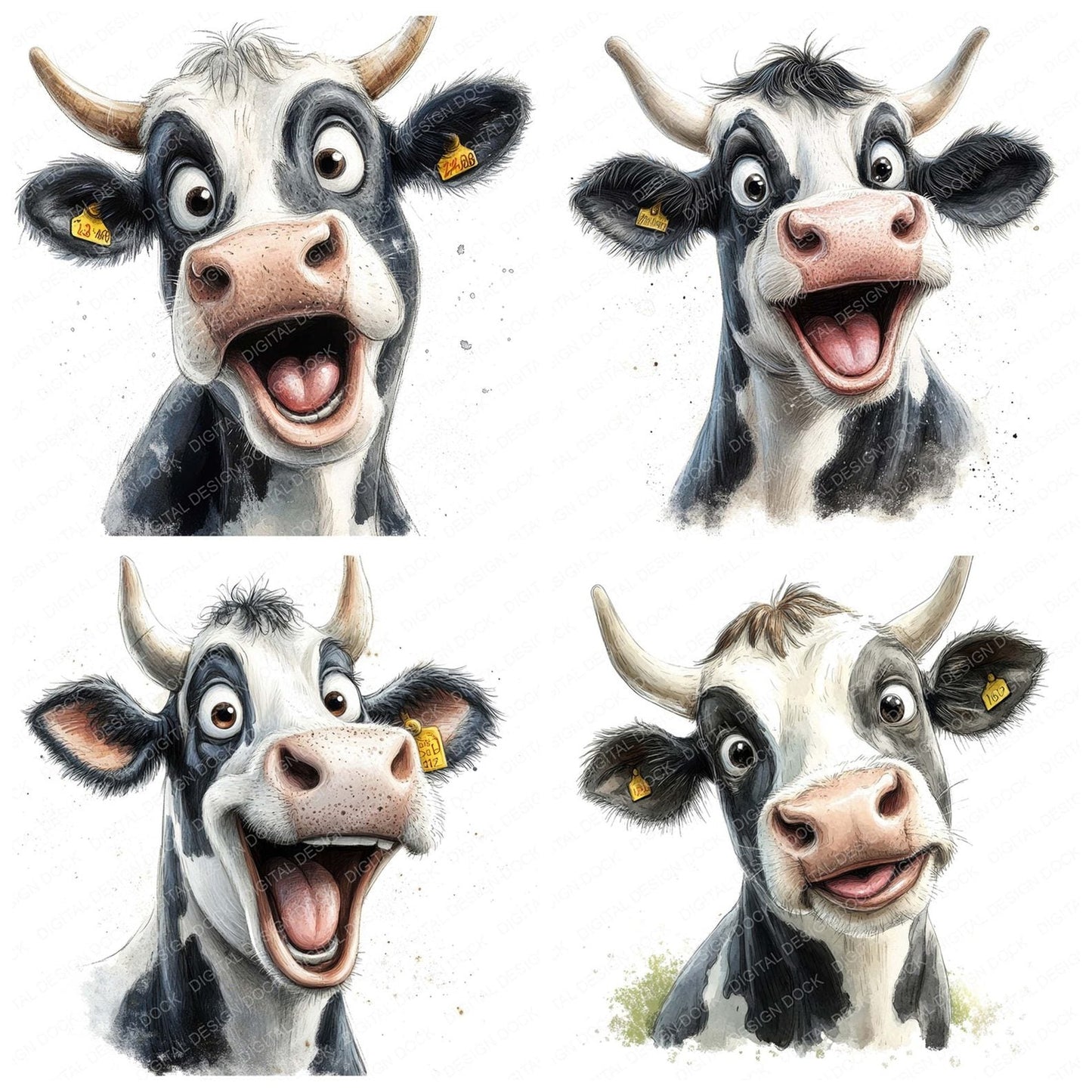 Silly Cow Cartoon Clipart Set (DDD006542)