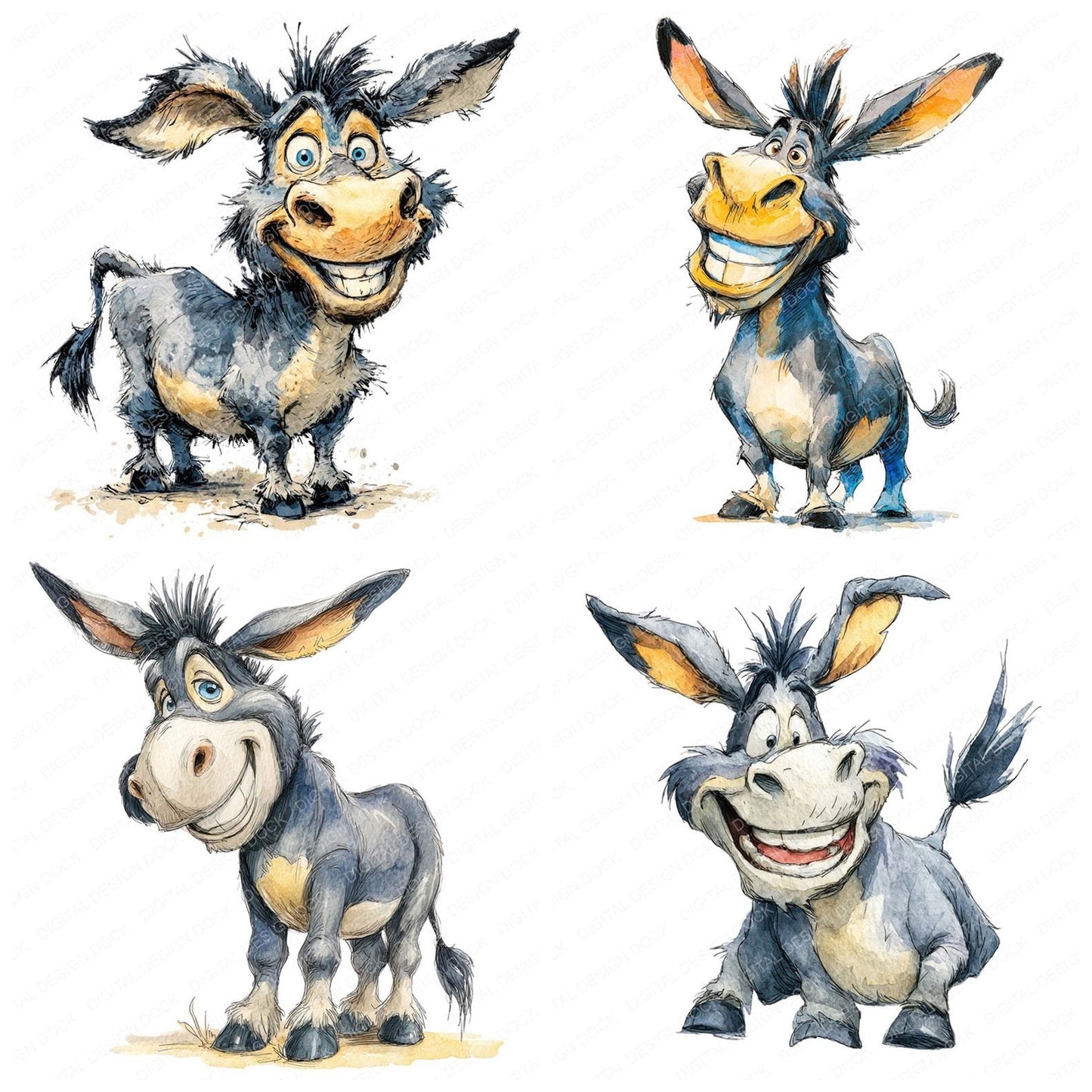 Silly Donkey Character Clipart Set (DDD006545)