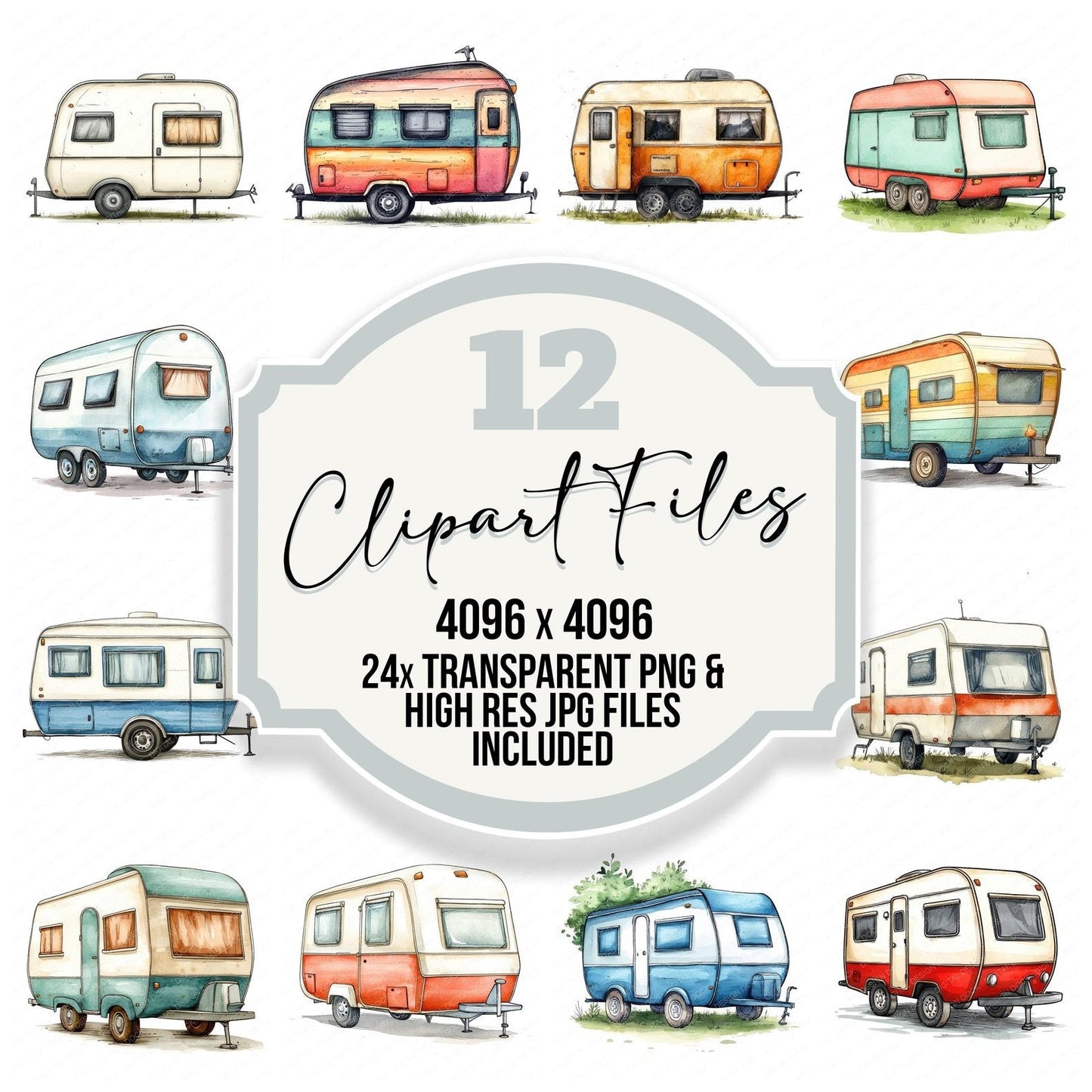 Simple Cartoon Caravan Clipart Set (DDD006550)