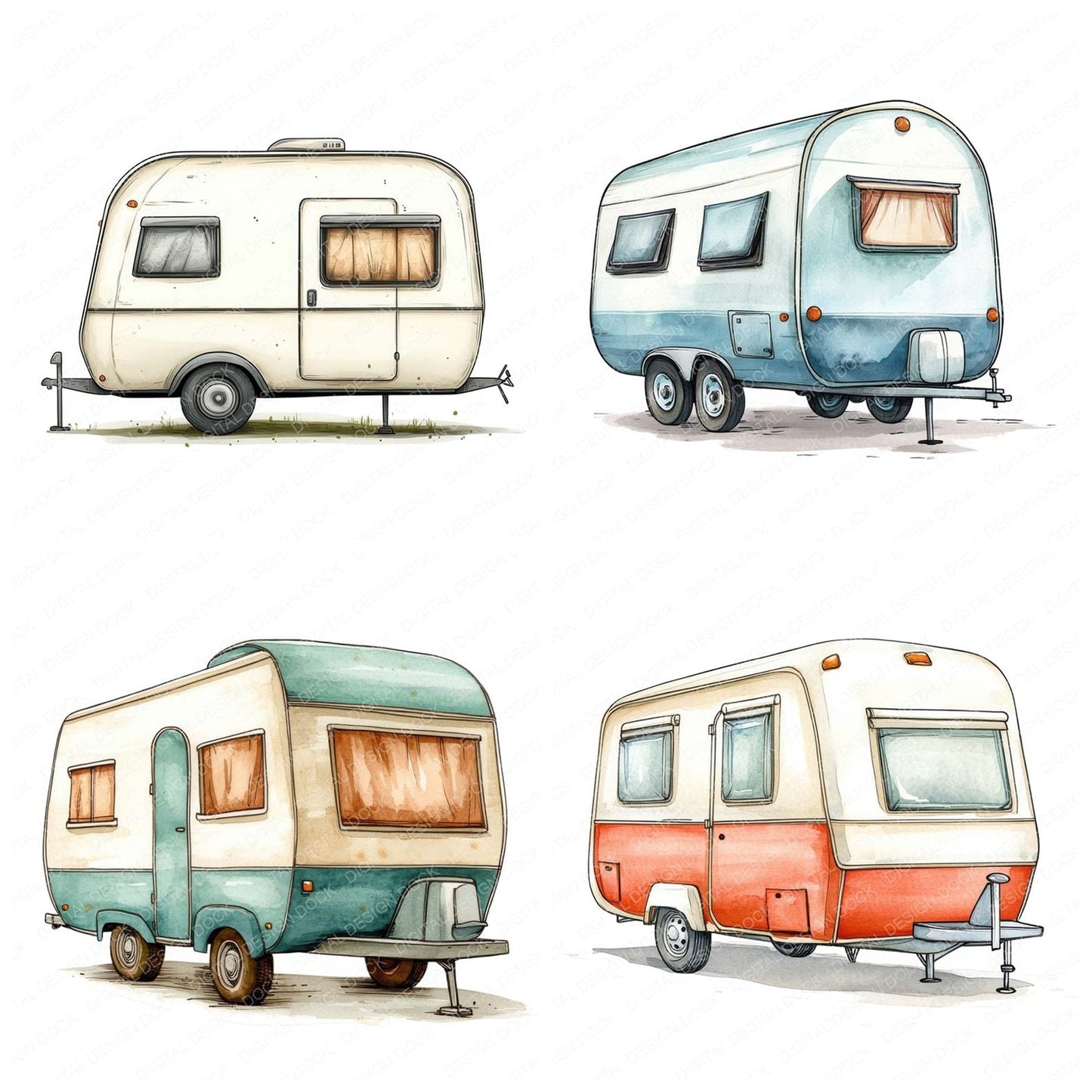Simple Cartoon Caravan Clipart Set (DDD006550)