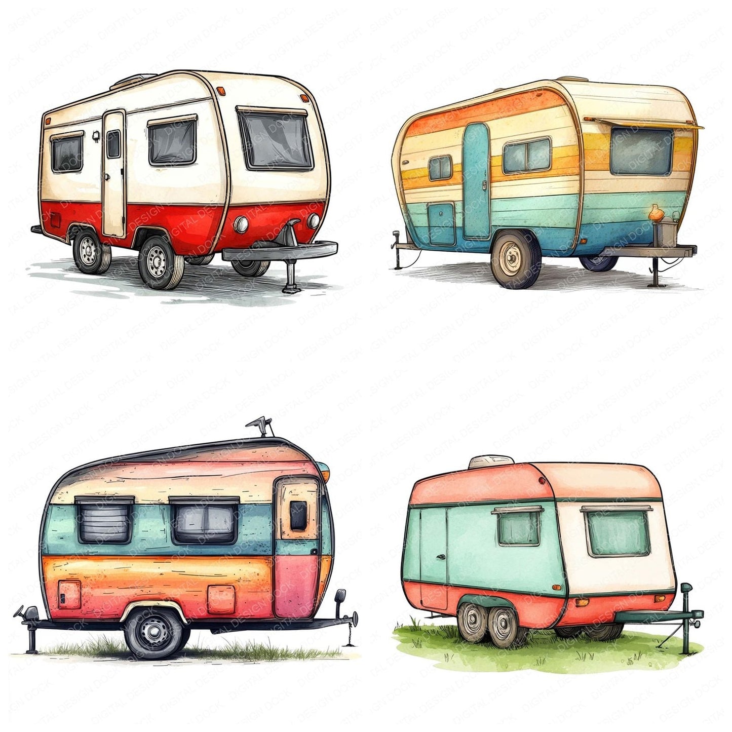 Simple Cartoon Caravan Clipart Set (DDD006550)