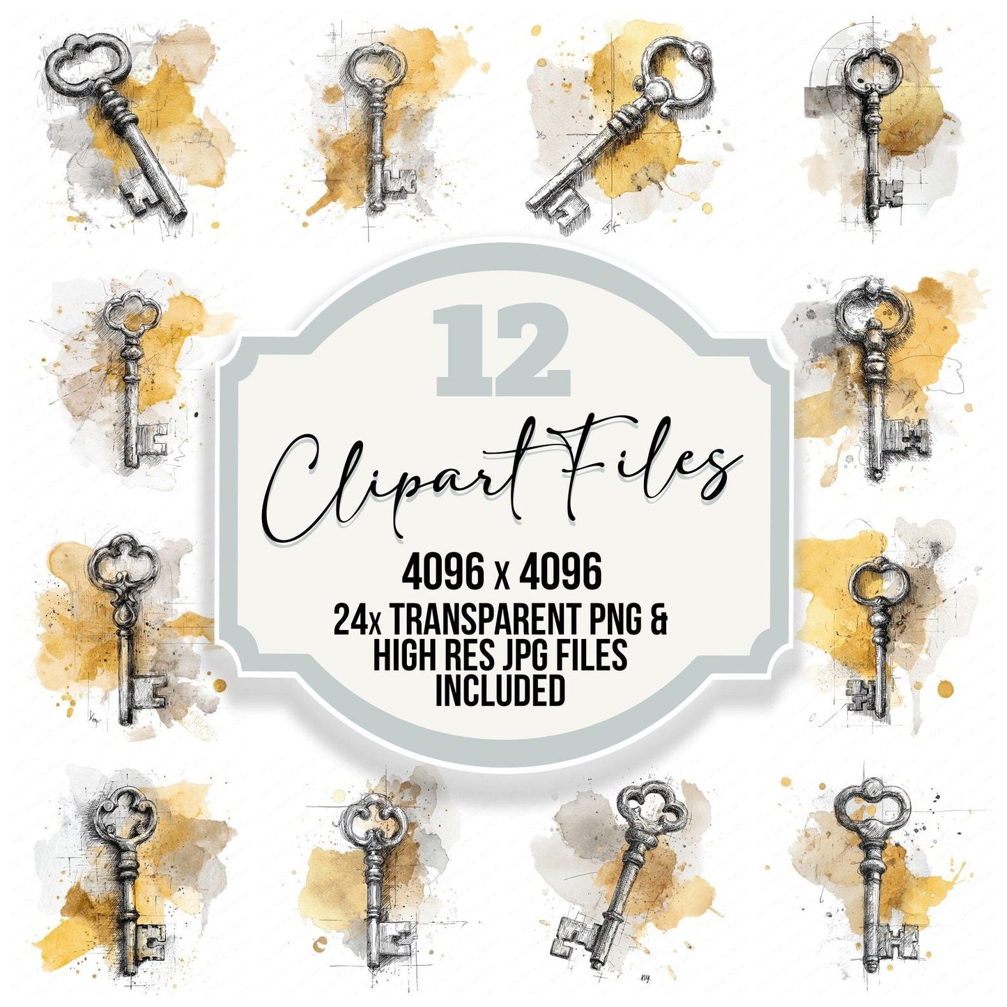 Sketch Key Splash Clipart Set (DDD006559)