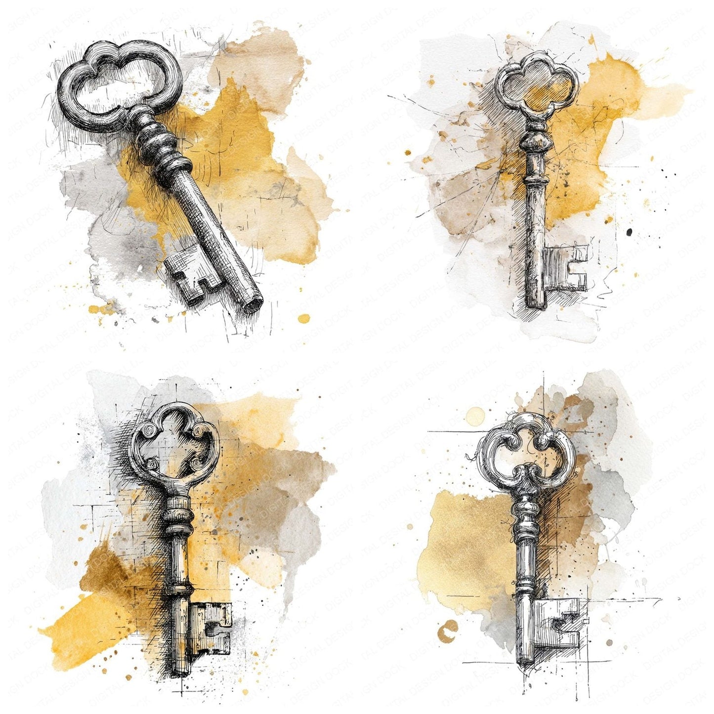Sketch Key Splash Clipart Set (DDD006559)