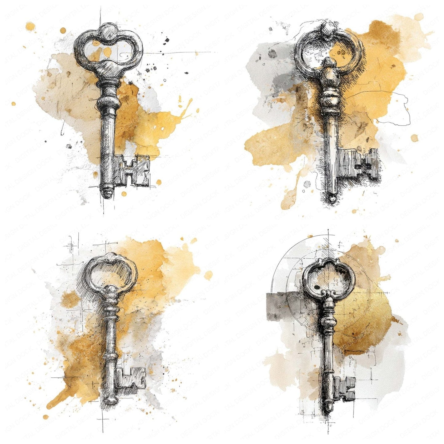Sketch Key Splash Clipart Set (DDD006559)