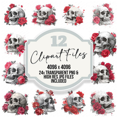Skull Sketch Roses Clipart Set (DDD006568)