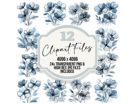 Slate Grey Abstract Flowers clipart set with transparent PNGs and high resolution JPGs for crafting and design projects