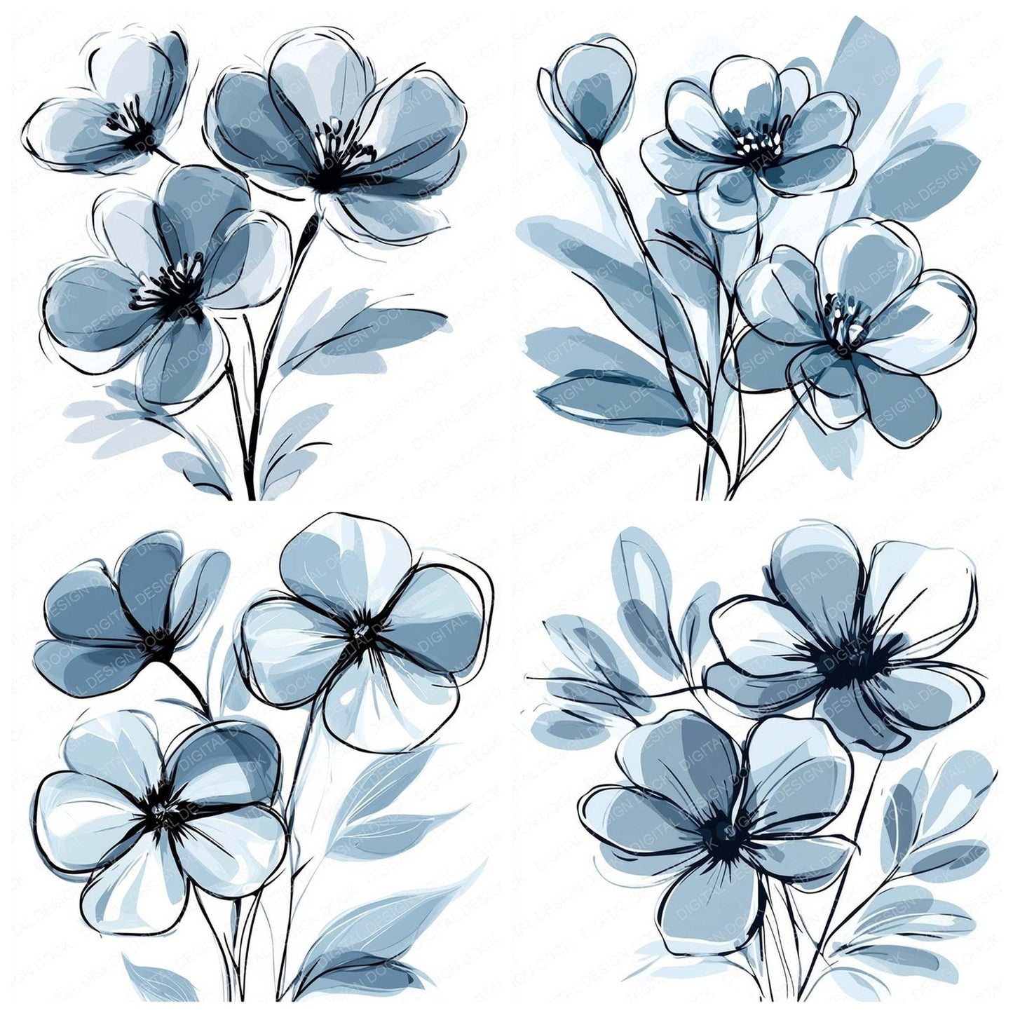 Slate Grey Abstract Flowers Clipart Set (DDD006574)