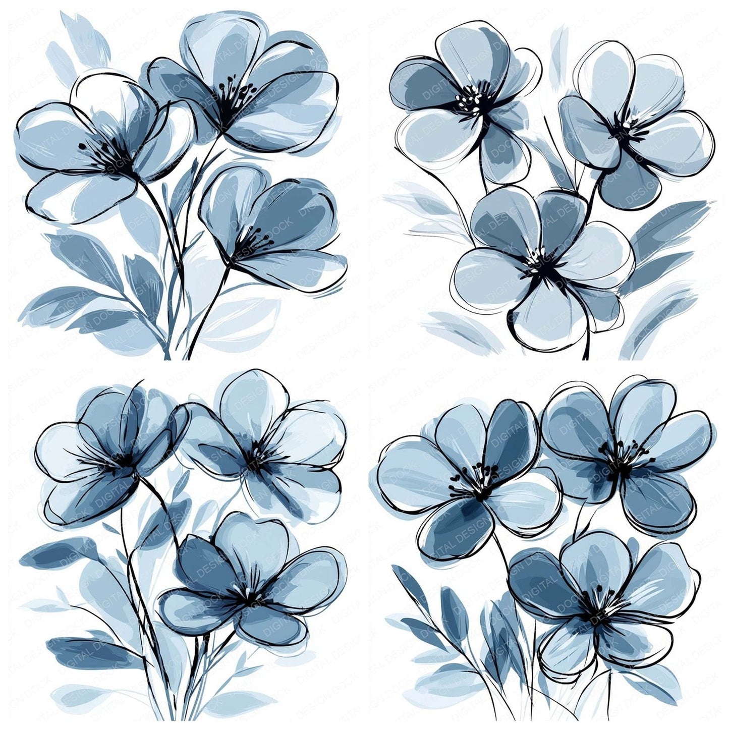 Slate Grey Abstract Flowers Clipart Set (DDD006574)