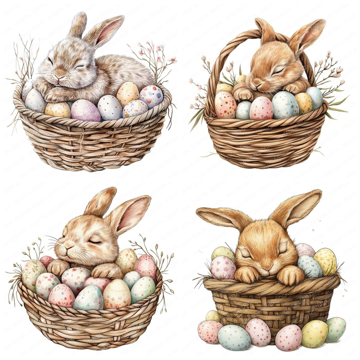 Sleeping Easter Bunny Clipart Set (DDD006577)