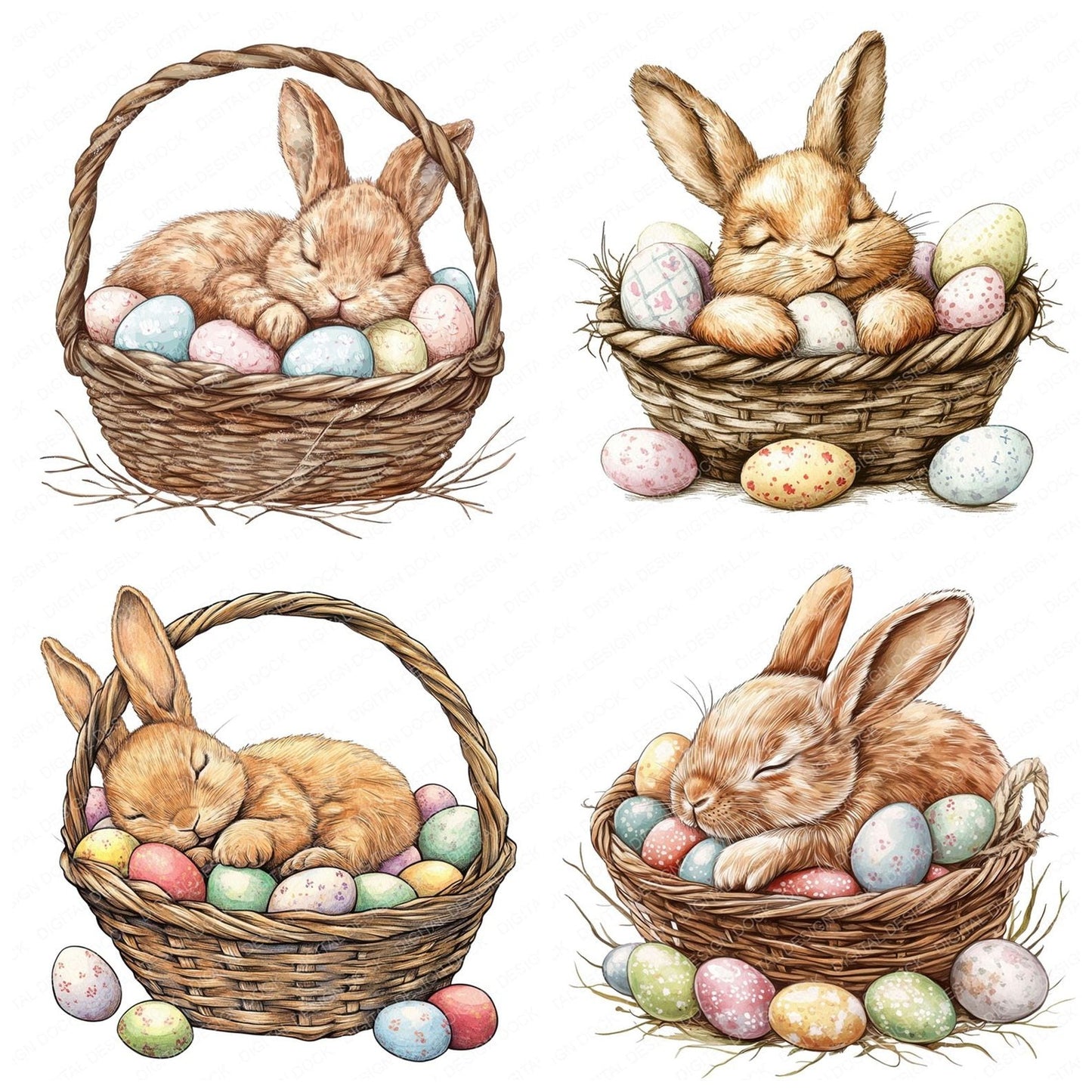 Sleeping Easter Bunny Clipart Set (DDD006577)