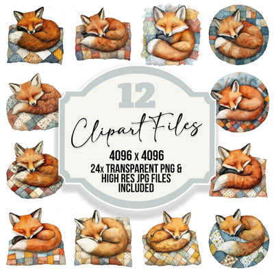 Sleeping Fox on Quilt Clipart Set (DDD006578)
