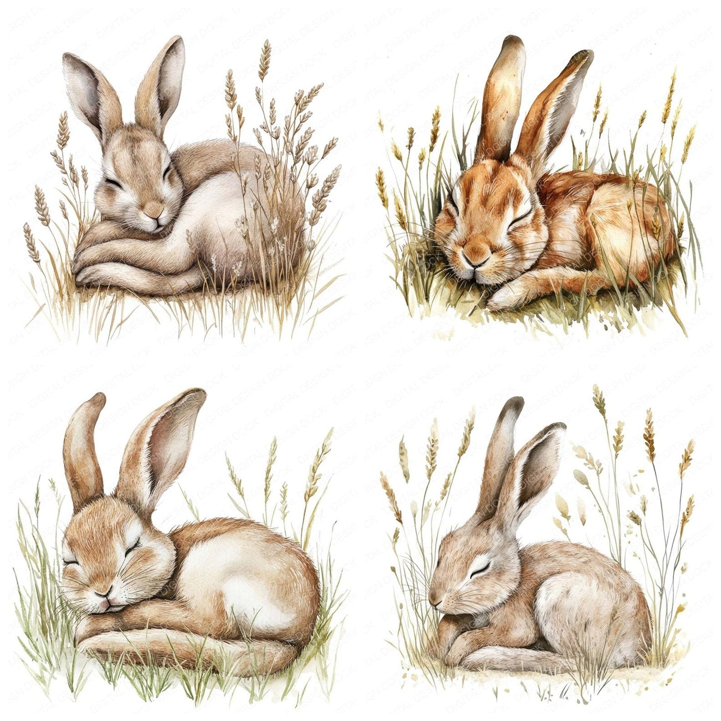 Sleepy Hare in Tall Grass Clipart Set (DDD006579)