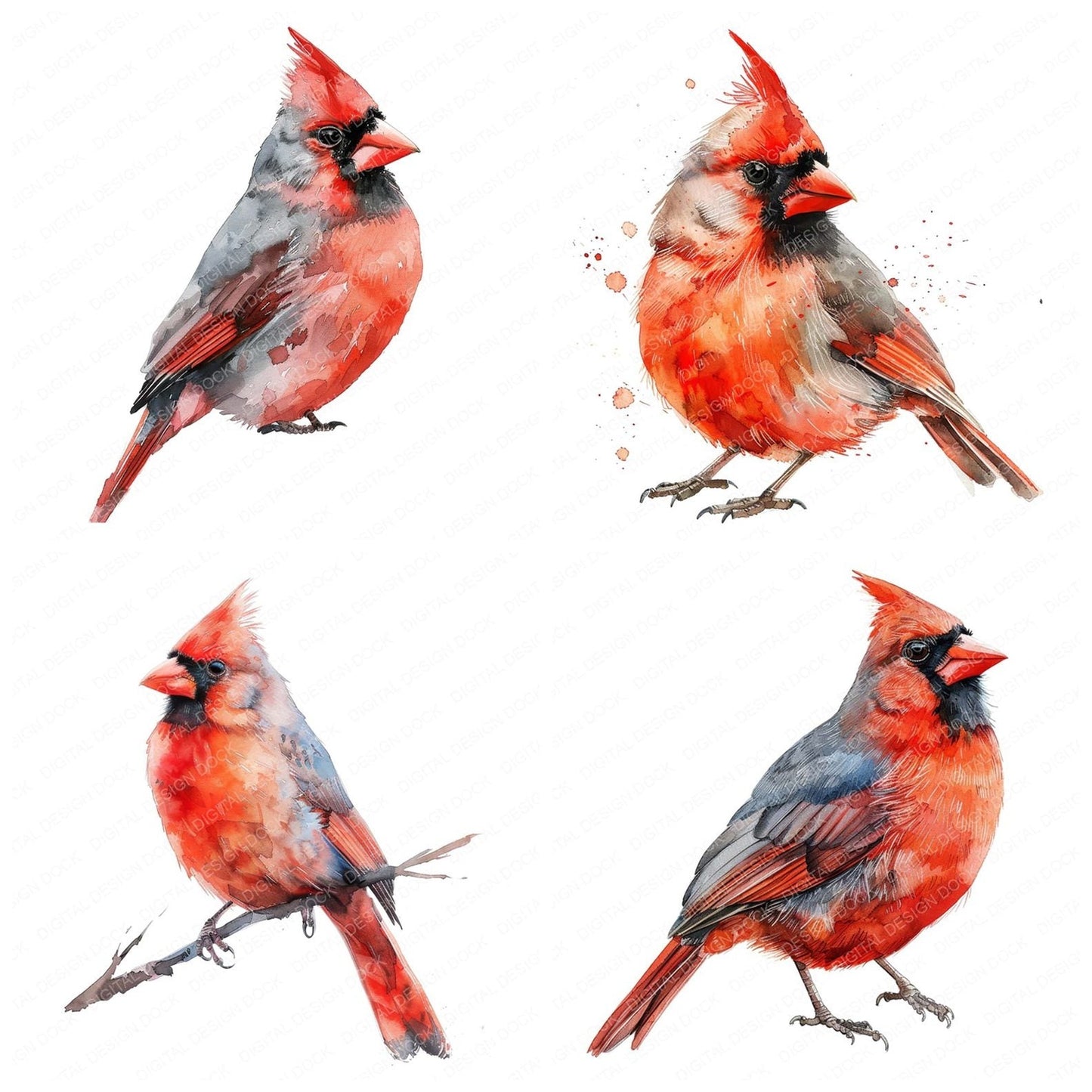 Small Red Cardinal Clipart Set (DDD006588)