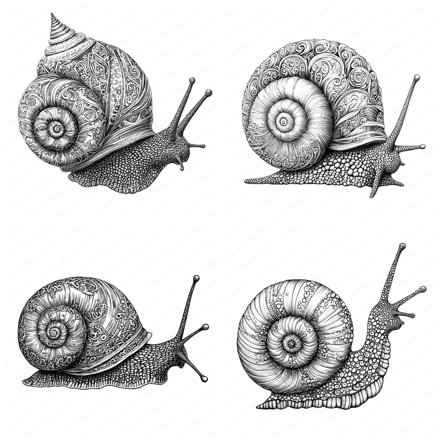 Snail Drawing Clipart Set (DDD006595)