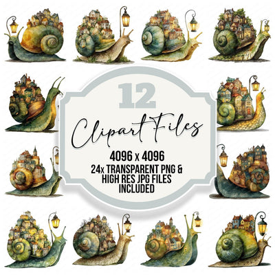 Snail Village Lantern clipart set cover showing the designs and file details