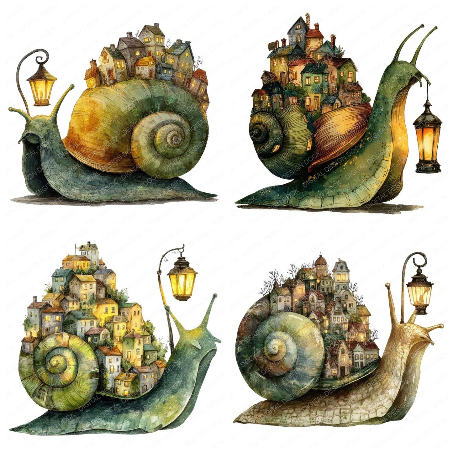 Snail Village Lantern Clipart Set (DDD006596)
