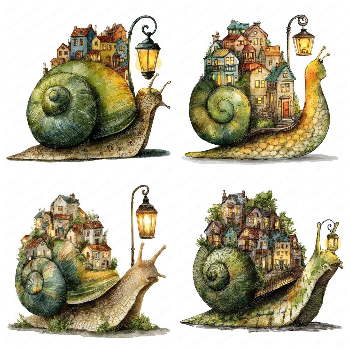 Snail Village Lantern Clipart Set (DDD006596)