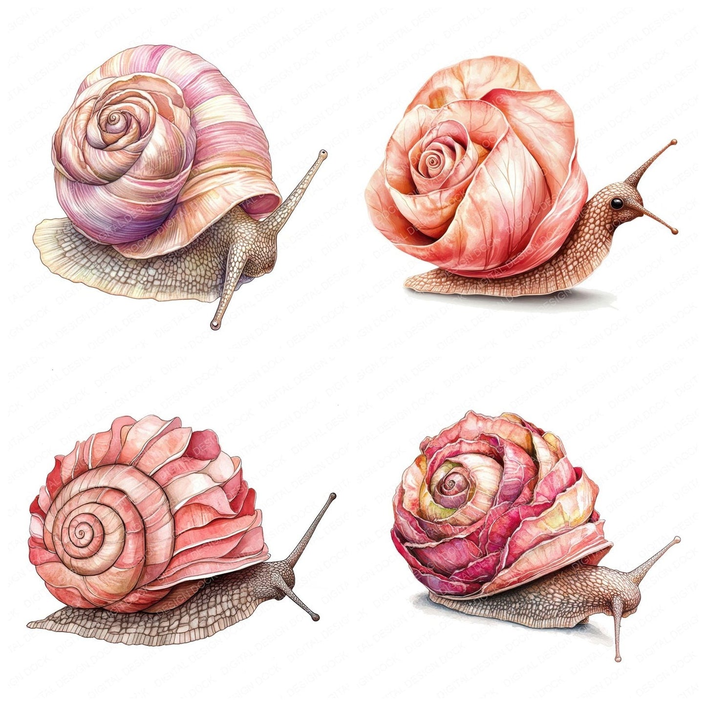 Snail with Rose Shell Clipart Set (DDD006597)