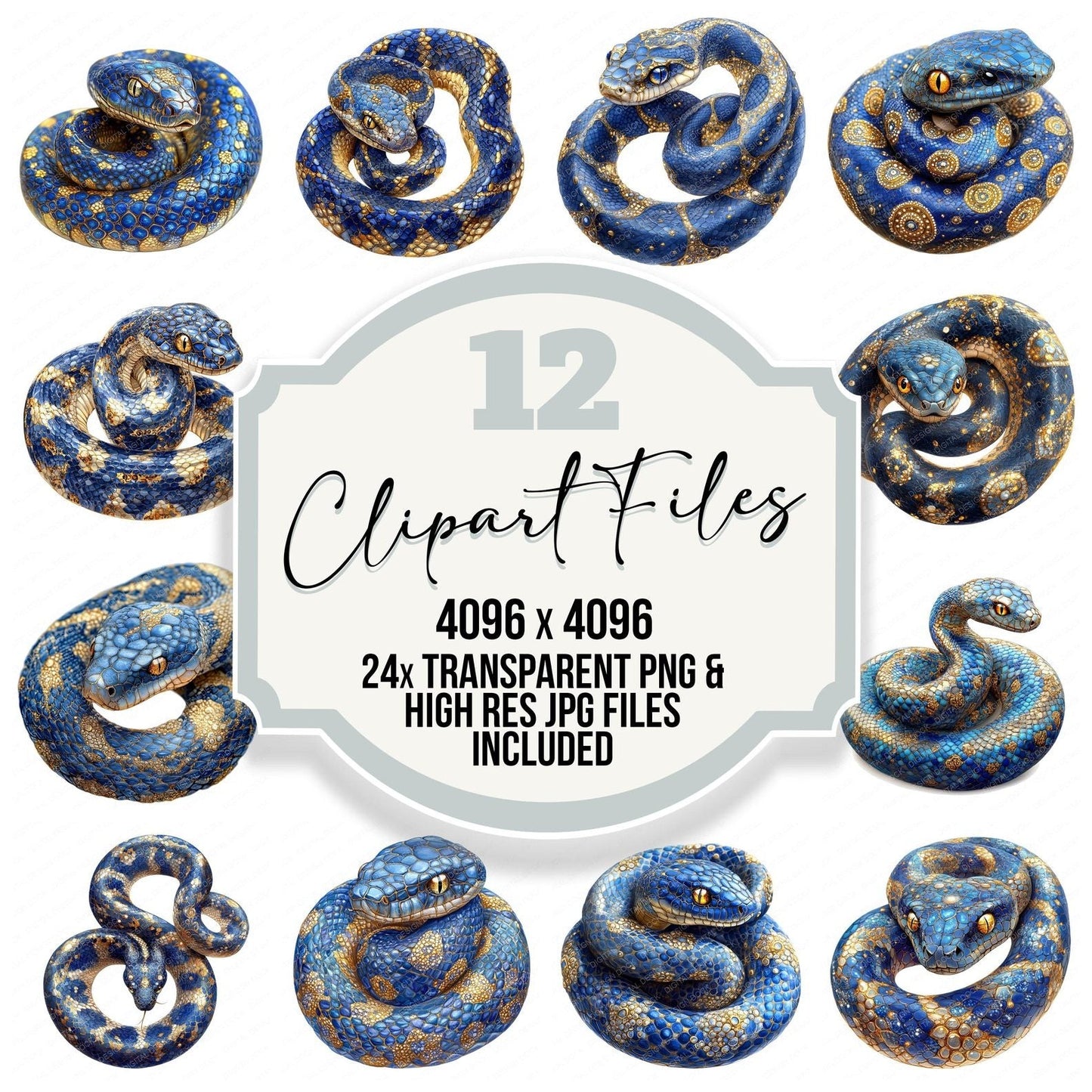 Snake Baroque Blue and Gold Clipart Set (DDD006599)