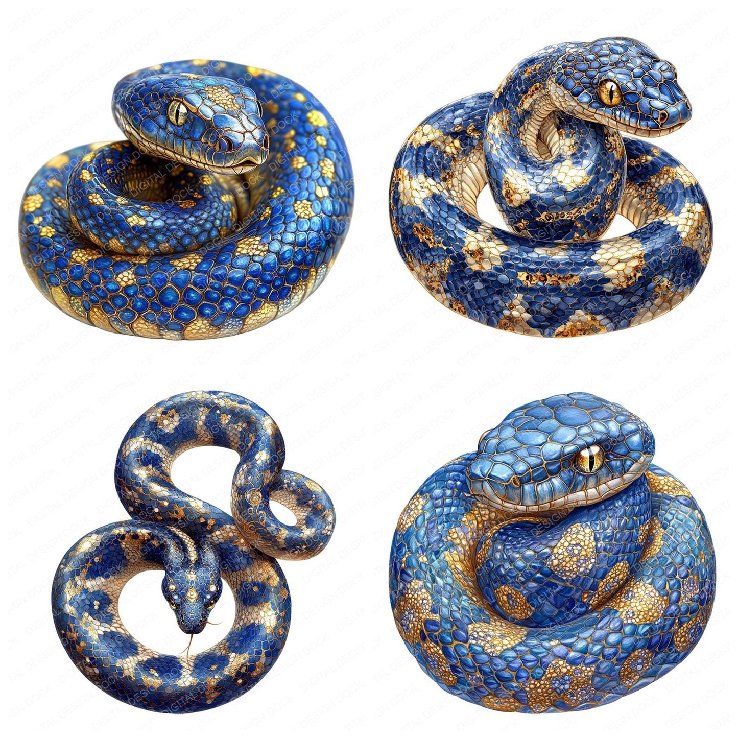 Snake Baroque Blue and Gold Clipart Set (DDD006599)