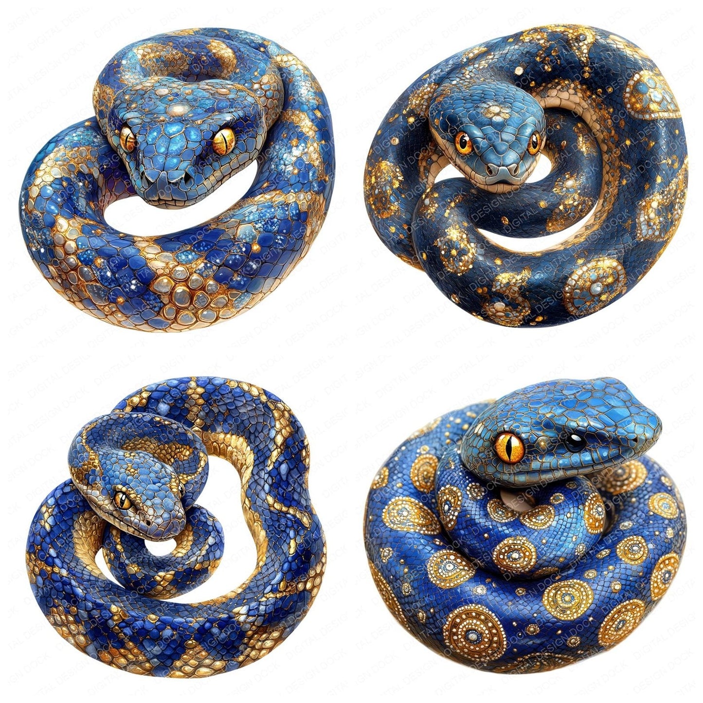 Snake Baroque Blue and Gold Clipart Set (DDD006599)