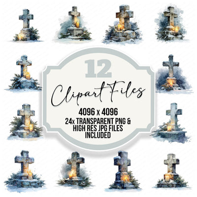 Snow Covered Stone Cross clipart set cover showing the designs and file details
