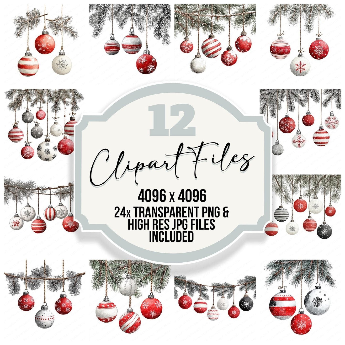 Snowflake Striped Baubles Clipart Set (DDD006605)