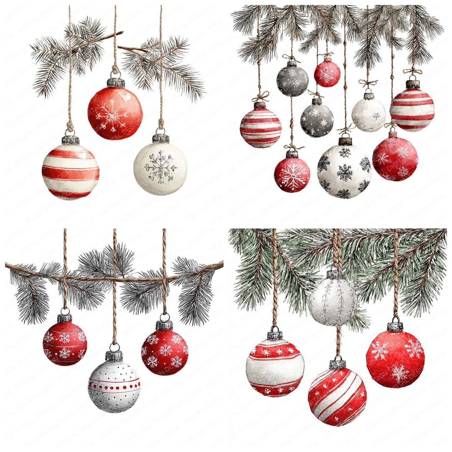 Snowflake Striped Baubles Clipart Set (DDD006605)