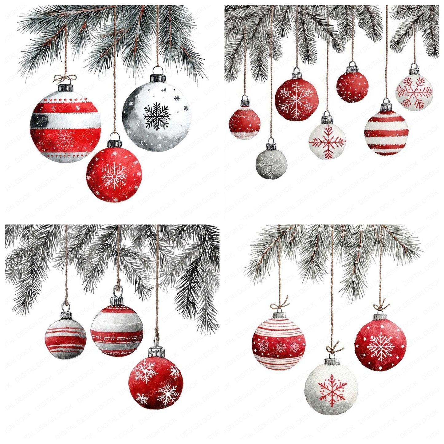 Snowflake Striped Baubles Clipart Set (DDD006605)