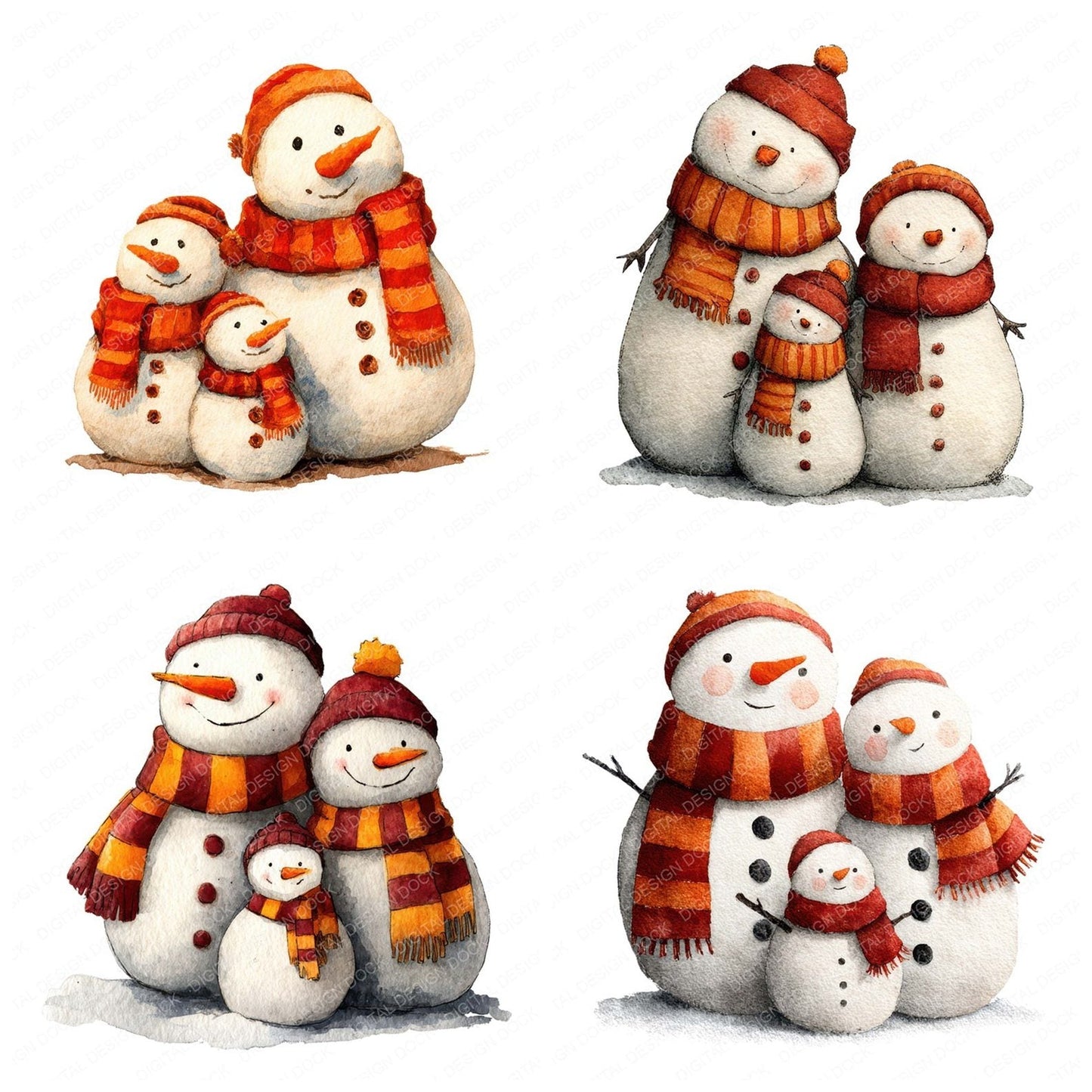 Snowman Family Scarves Clipart Set (DDD006611)