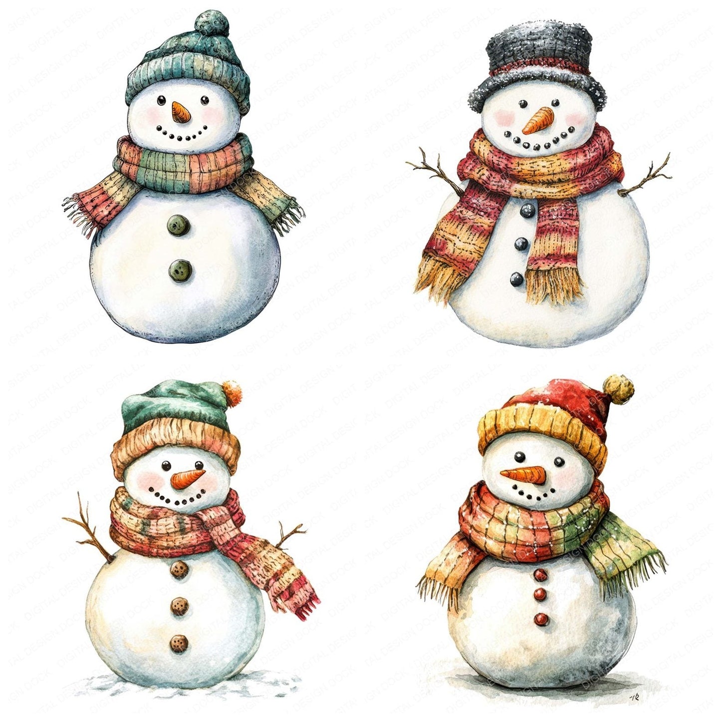 Snowman with Knitted Scarf Clipart Set (DDD006614)
