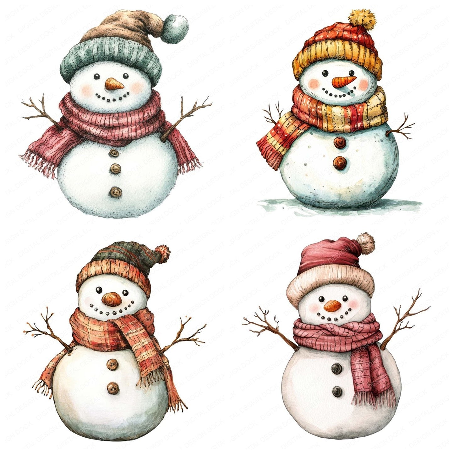 Snowman with Knitted Scarf Clipart Set (DDD006614)