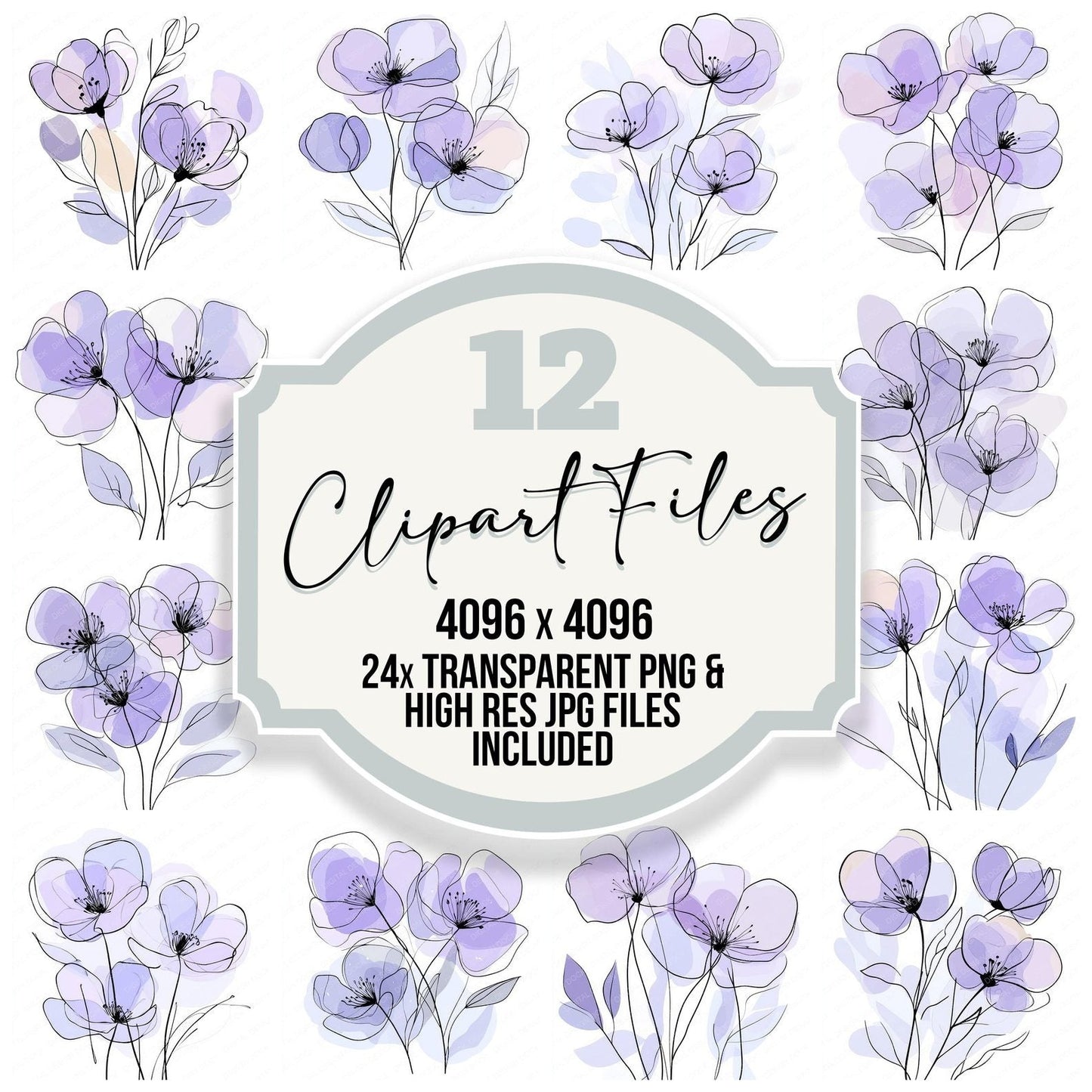 Soft Lavender Abstract Flowers Clipart Set (DDD006620)